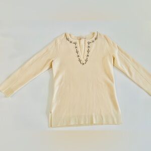 Tory Burch Persia Cream beaded embellished Merino wool sweater NWOT size S